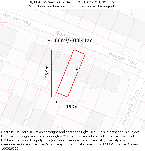 18, BEACON WAY, PARK GATE, SOUTHAMPTON, SO31 7GL: Plot and title map
