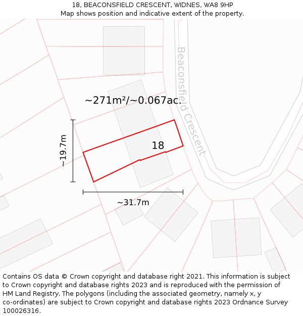 18, BEACONSFIELD CRESCENT, WIDNES, WA8 9HP: Plot and title map