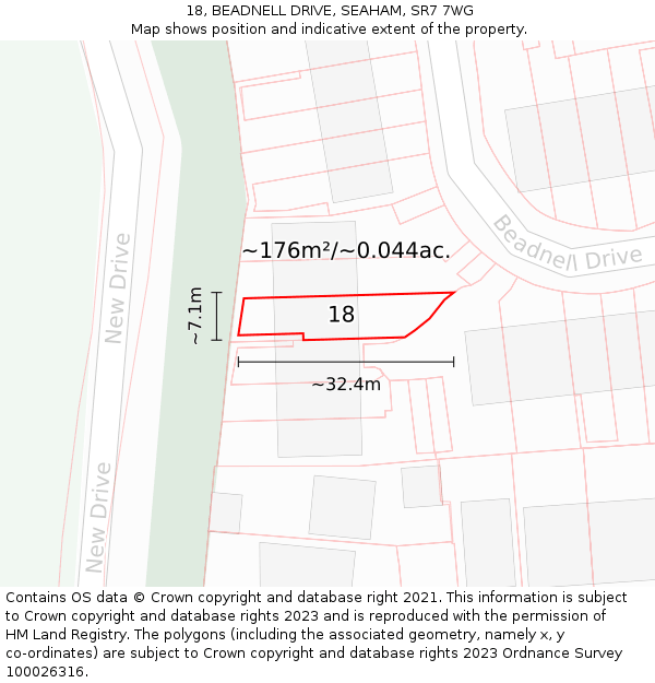 18, BEADNELL DRIVE, SEAHAM, SR7 7WG: Plot and title map