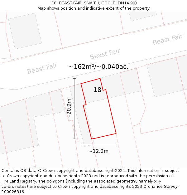18, BEAST FAIR, SNAITH, GOOLE, DN14 9JQ: Plot and title map