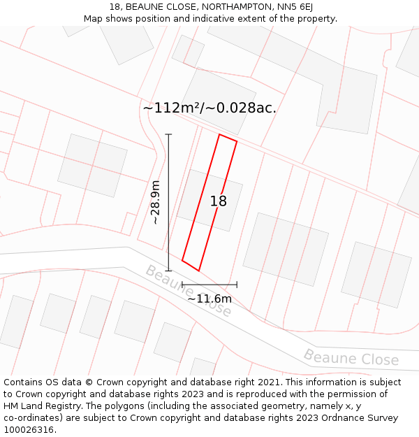 18, BEAUNE CLOSE, NORTHAMPTON, NN5 6EJ: Plot and title map
