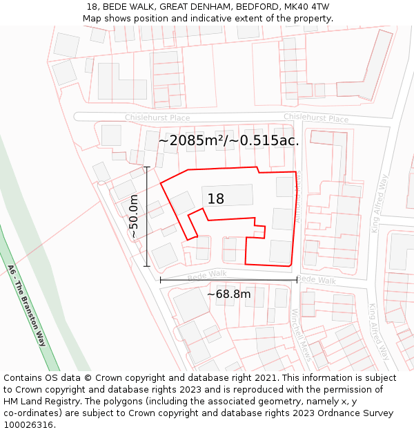 18, BEDE WALK, GREAT DENHAM, BEDFORD, MK40 4TW: Plot and title map