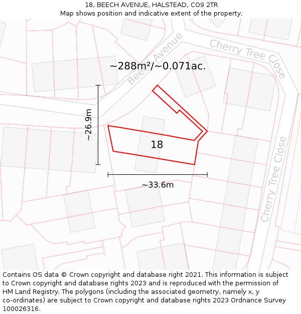 18, BEECH AVENUE, HALSTEAD, CO9 2TR: Plot and title map