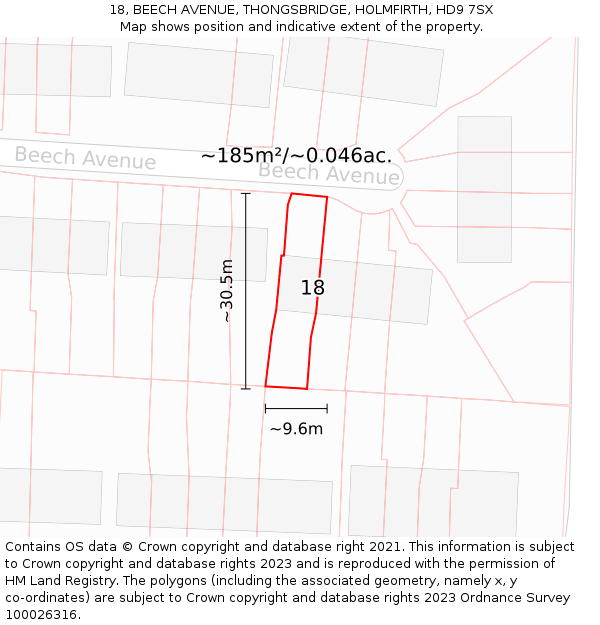 18, BEECH AVENUE, THONGSBRIDGE, HOLMFIRTH, HD9 7SX: Plot and title map