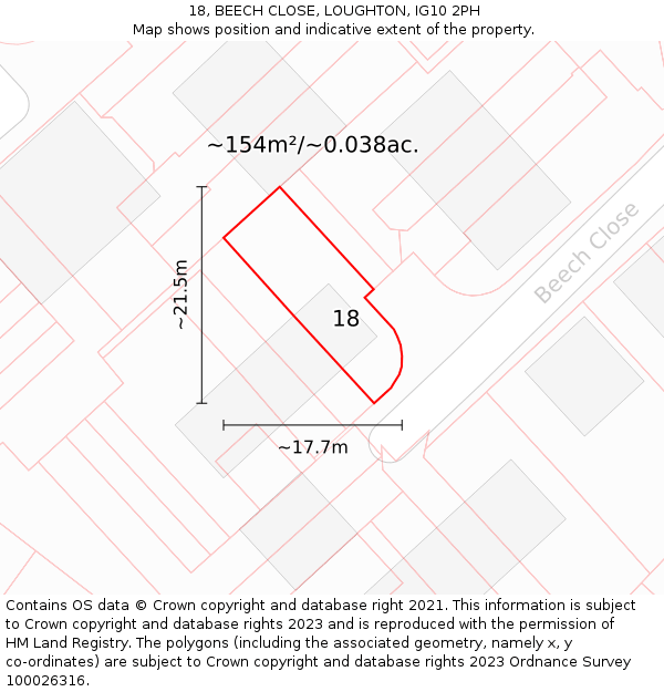 18, BEECH CLOSE, LOUGHTON, IG10 2PH: Plot and title map