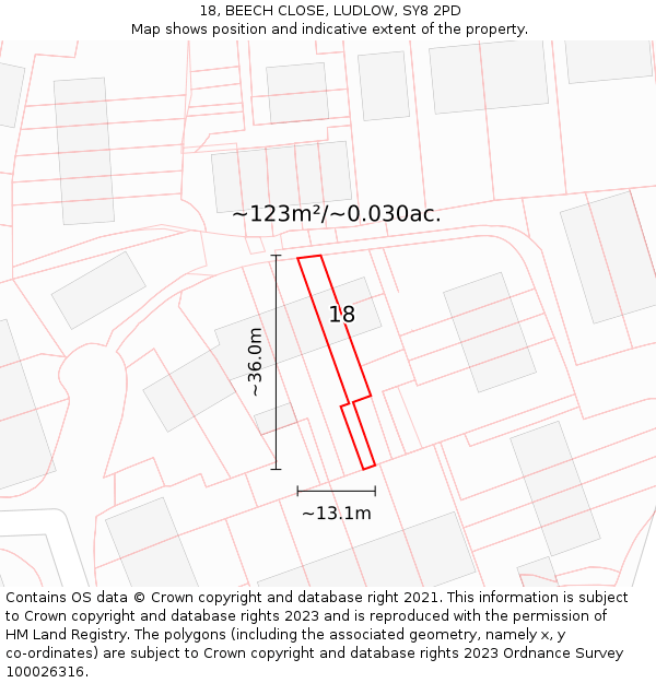 18, BEECH CLOSE, LUDLOW, SY8 2PD: Plot and title map