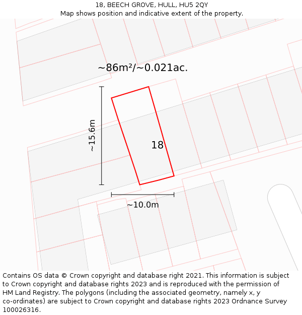 18, BEECH GROVE, HULL, HU5 2QY: Plot and title map