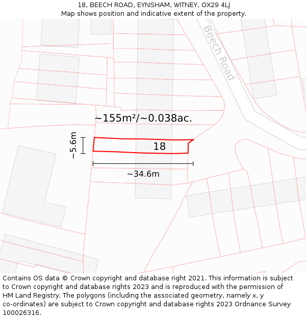 18, BEECH ROAD, EYNSHAM, WITNEY, OX29 4LJ: Plot and title map