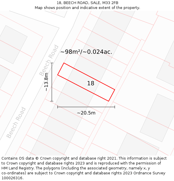 18, BEECH ROAD, SALE, M33 2FB: Plot and title map