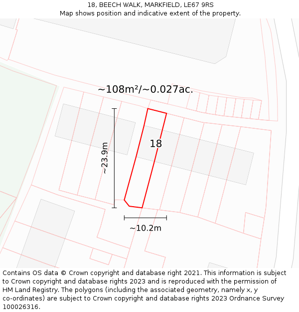 18, BEECH WALK, MARKFIELD, LE67 9RS: Plot and title map
