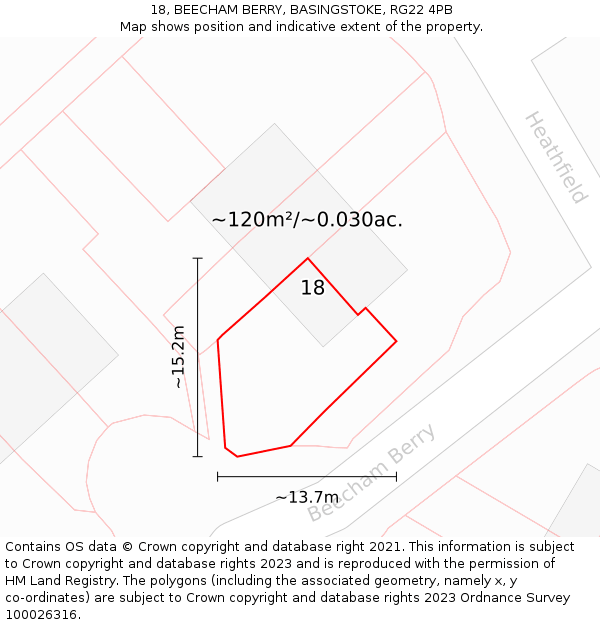 18, BEECHAM BERRY, BASINGSTOKE, RG22 4PB: Plot and title map