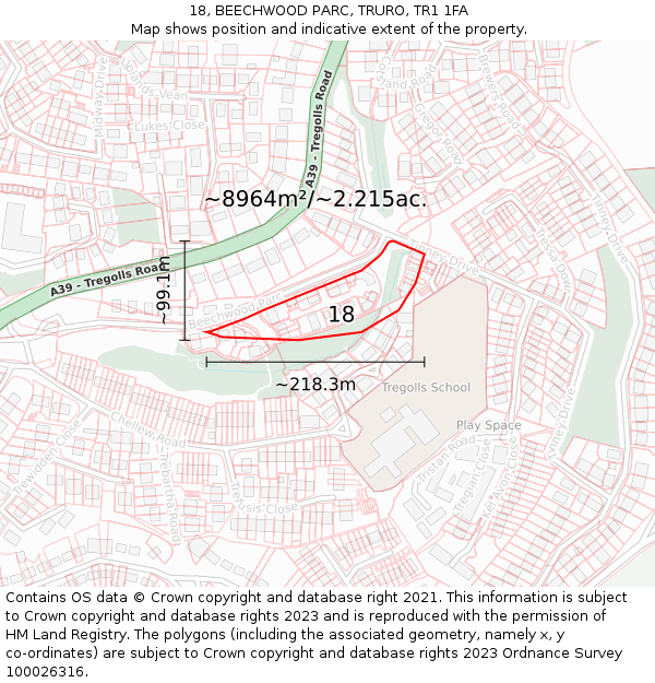 18, BEECHWOOD PARC, TRURO, TR1 1FA: Plot and title map