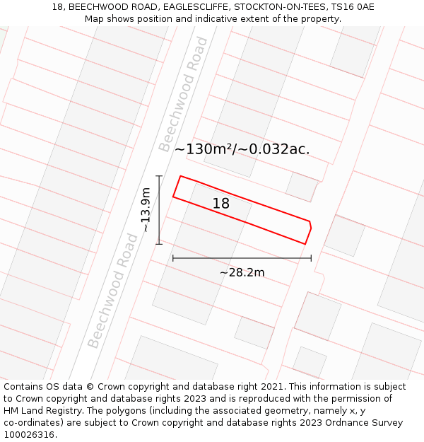 18, BEECHWOOD ROAD, EAGLESCLIFFE, STOCKTON-ON-TEES, TS16 0AE: Plot and title map