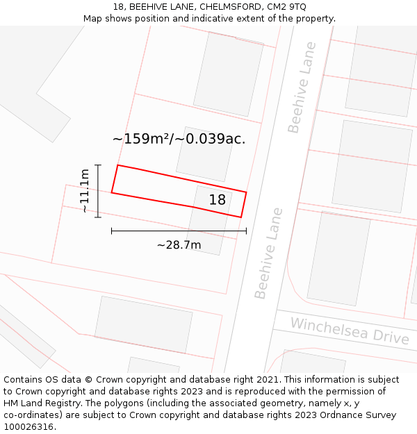 18, BEEHIVE LANE, CHELMSFORD, CM2 9TQ: Plot and title map