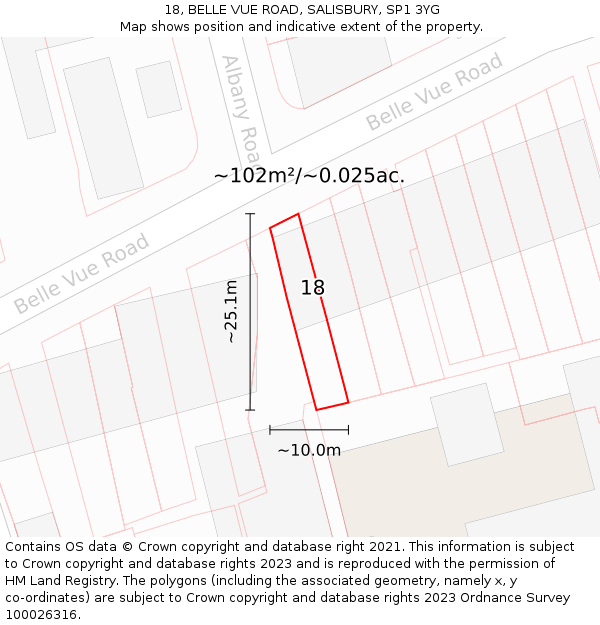 18, BELLE VUE ROAD, SALISBURY, SP1 3YG: Plot and title map