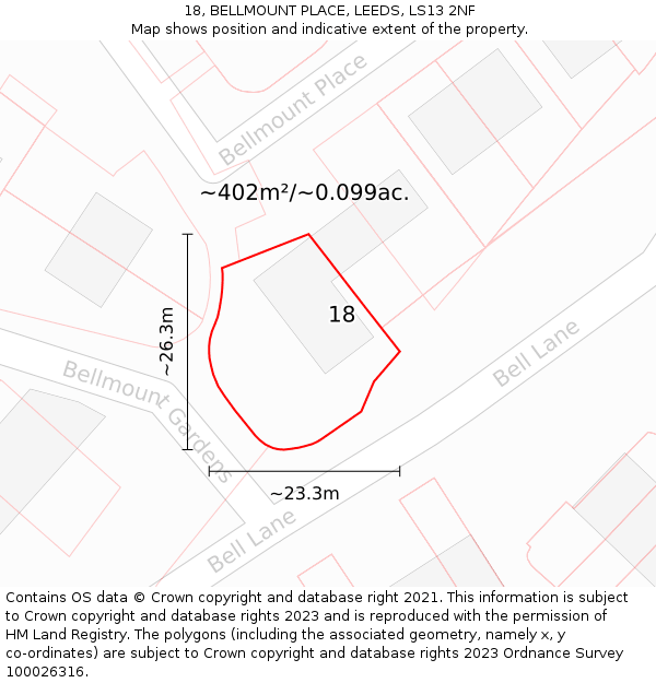 18, BELLMOUNT PLACE, LEEDS, LS13 2NF: Plot and title map