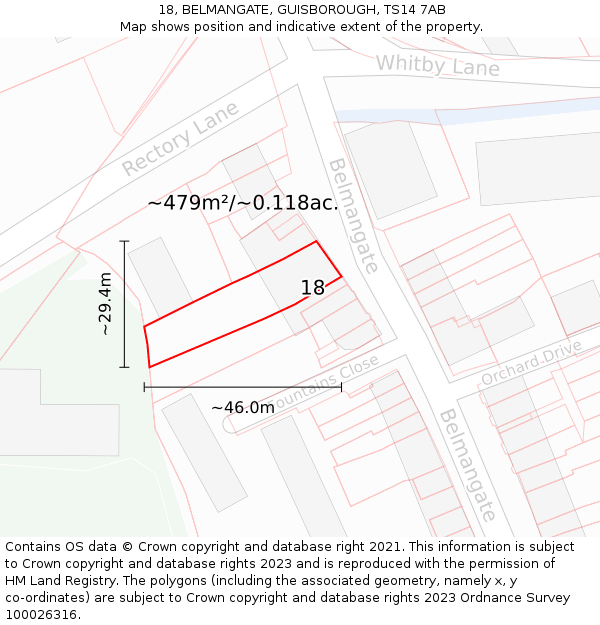 18, BELMANGATE, GUISBOROUGH, TS14 7AB: Plot and title map