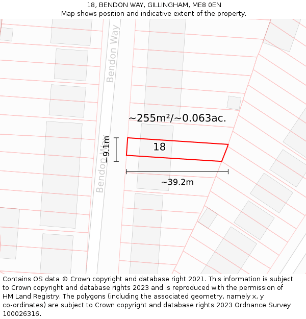 18, BENDON WAY, GILLINGHAM, ME8 0EN: Plot and title map