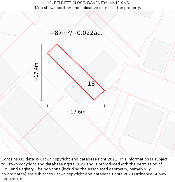 18, BENNETT CLOSE, DAVENTRY, NN11 9NS: Plot and title map