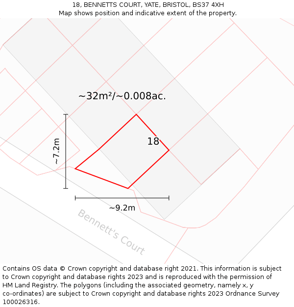 18, BENNETTS COURT, YATE, BRISTOL, BS37 4XH: Plot and title map