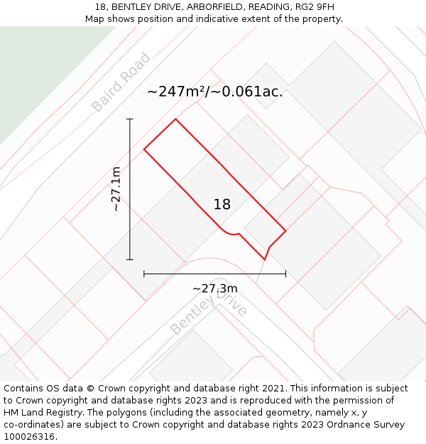 18, BENTLEY DRIVE, ARBORFIELD, READING, RG2 9FH: Plot and title map
