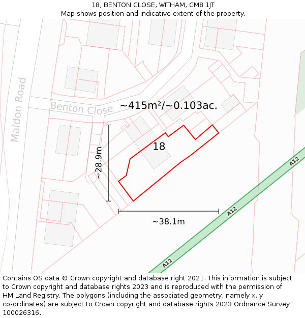 18, BENTON CLOSE, WITHAM, CM8 1JT: Plot and title map