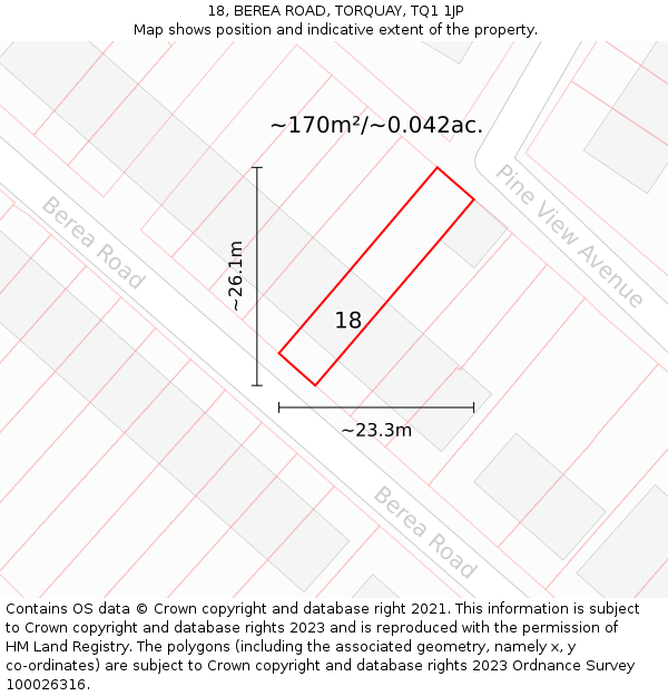 18, BEREA ROAD, TORQUAY, TQ1 1JP: Plot and title map