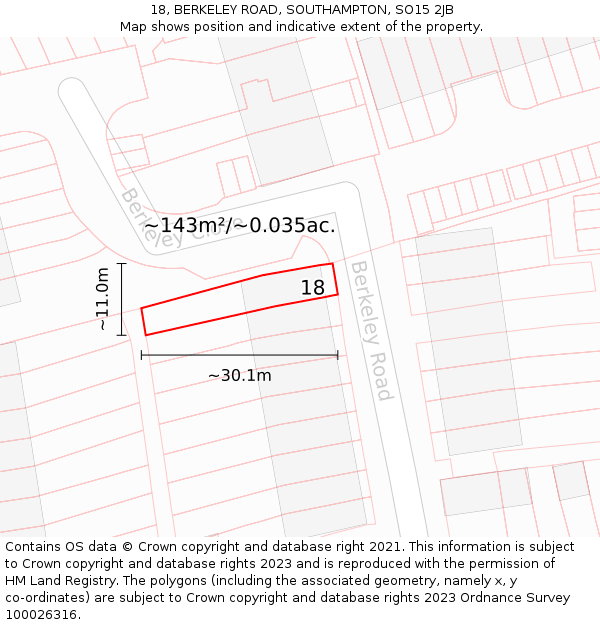 18, BERKELEY ROAD, SOUTHAMPTON, SO15 2JB: Plot and title map