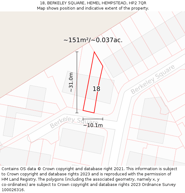 18, BERKELEY SQUARE, HEMEL HEMPSTEAD, HP2 7QR: Plot and title map