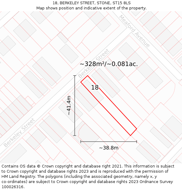 18, BERKELEY STREET, STONE, ST15 8LS: Plot and title map