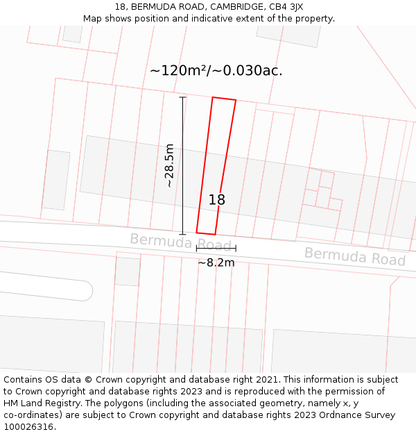 18, BERMUDA ROAD, CAMBRIDGE, CB4 3JX: Plot and title map