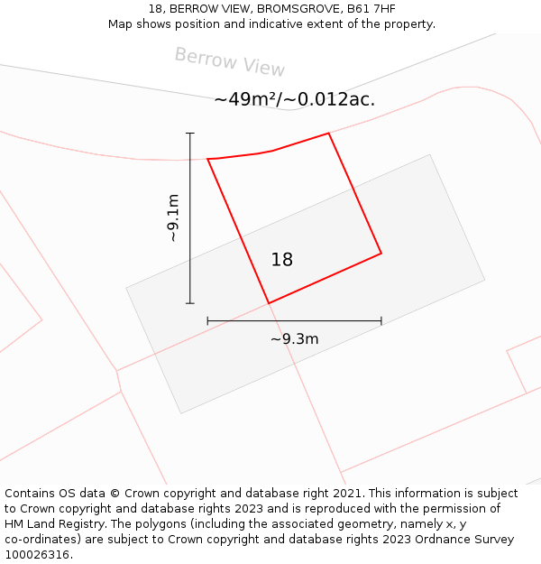 18, BERROW VIEW, BROMSGROVE, B61 7HF: Plot and title map