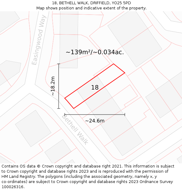 18, BETHELL WALK, DRIFFIELD, YO25 5PD: Plot and title map