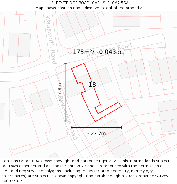18, BEVERIDGE ROAD, CARLISLE, CA2 5SA: Plot and title map