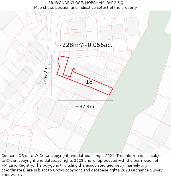18, BIGNOR CLOSE, HORSHAM, RH12 5JQ: Plot and title map