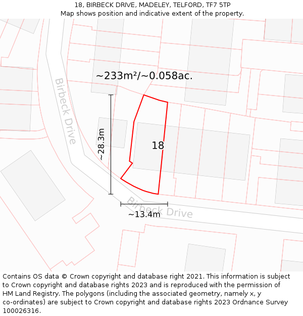 18, BIRBECK DRIVE, MADELEY, TELFORD, TF7 5TP: Plot and title map
