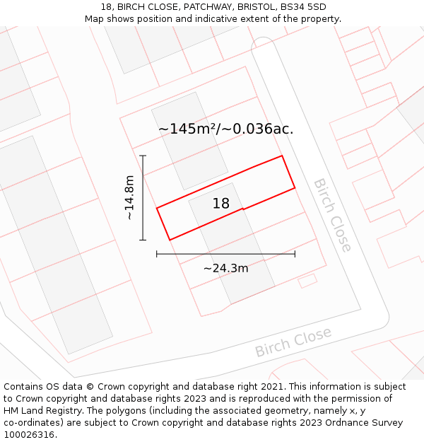 18, BIRCH CLOSE, PATCHWAY, BRISTOL, BS34 5SD: Plot and title map