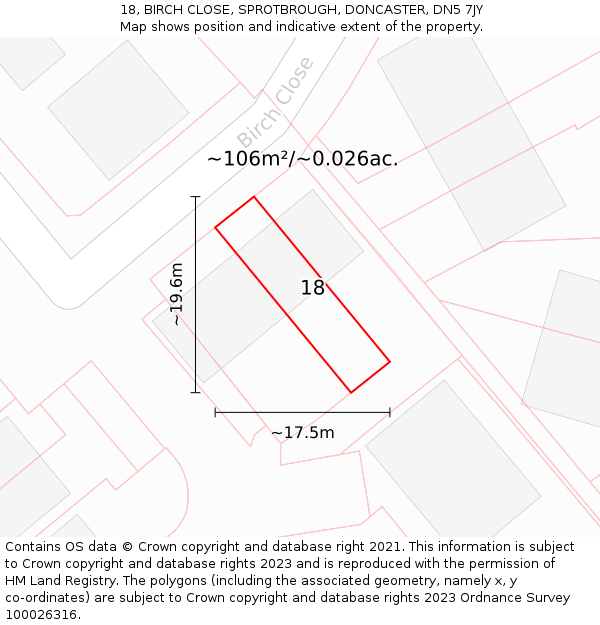 18, BIRCH CLOSE, SPROTBROUGH, DONCASTER, DN5 7JY: Plot and title map