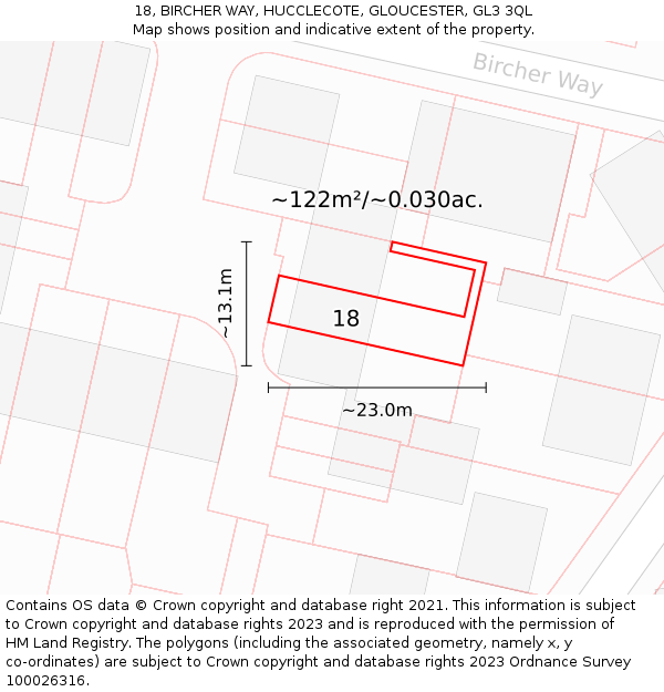 18, BIRCHER WAY, HUCCLECOTE, GLOUCESTER, GL3 3QL: Plot and title map