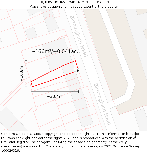18, BIRMINGHAM ROAD, ALCESTER, B49 5ES: Plot and title map
