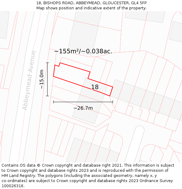 18, BISHOPS ROAD, ABBEYMEAD, GLOUCESTER, GL4 5FP: Plot and title map