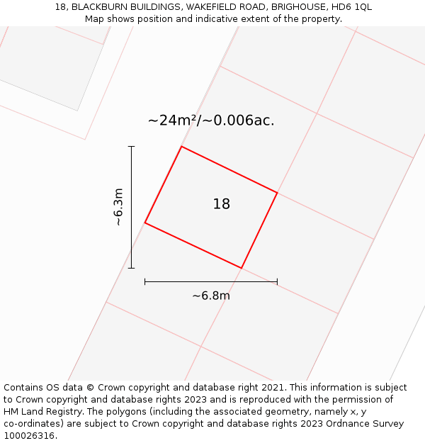 18, BLACKBURN BUILDINGS, WAKEFIELD ROAD, BRIGHOUSE, HD6 1QL: Plot and title map