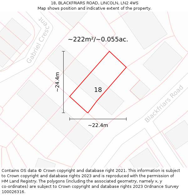 18, BLACKFRIARS ROAD, LINCOLN, LN2 4WS: Plot and title map