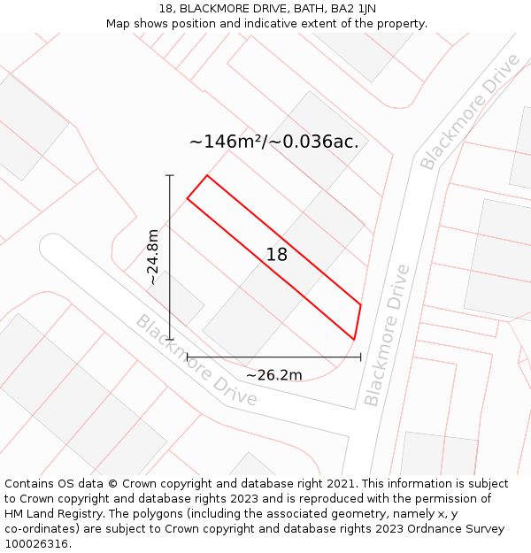 18, BLACKMORE DRIVE, BATH, BA2 1JN: Plot and title map