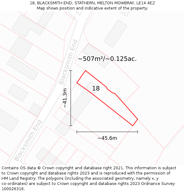 18, BLACKSMITH END, STATHERN, MELTON MOWBRAY, LE14 4EZ: Plot and title map