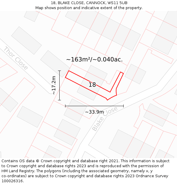 18, BLAKE CLOSE, CANNOCK, WS11 5UB: Plot and title map