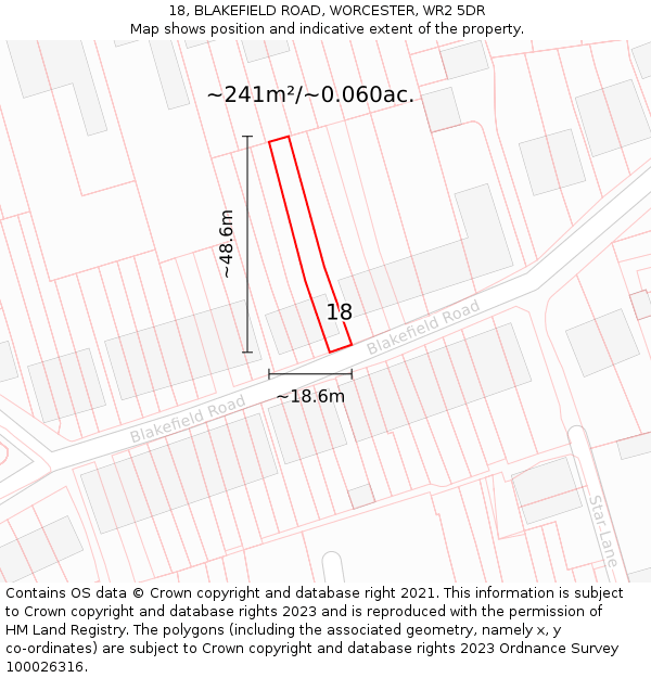 18, BLAKEFIELD ROAD, WORCESTER, WR2 5DR: Plot and title map