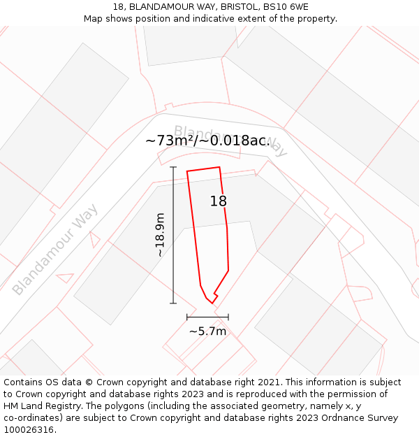 18, BLANDAMOUR WAY, BRISTOL, BS10 6WE: Plot and title map