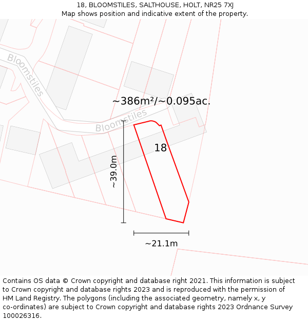 18, BLOOMSTILES, SALTHOUSE, HOLT, NR25 7XJ: Plot and title map