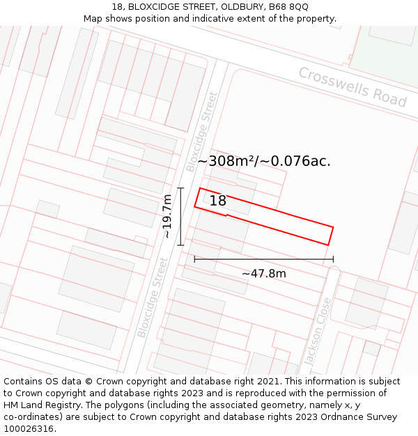 18, BLOXCIDGE STREET, OLDBURY, B68 8QQ: Plot and title map